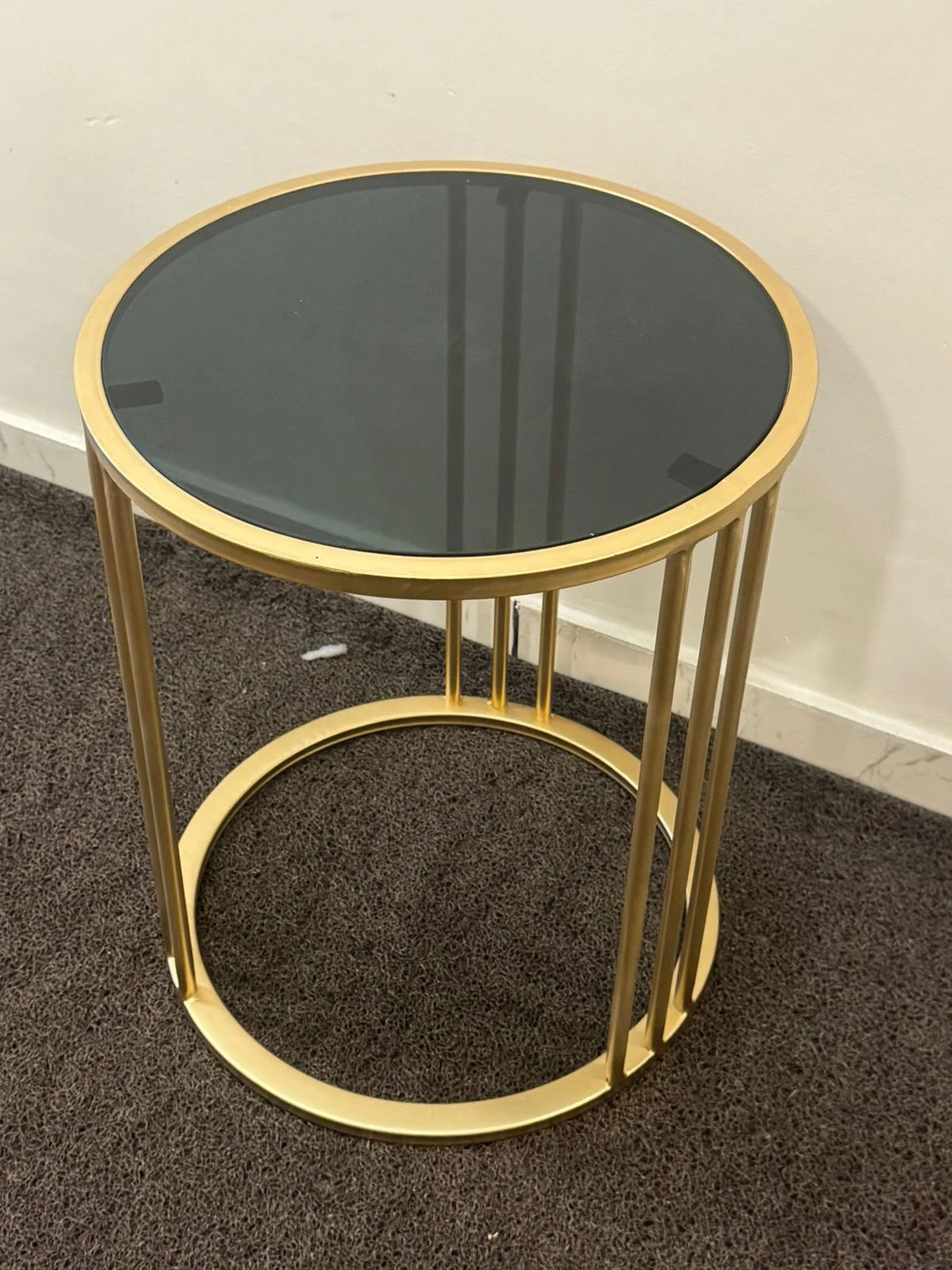 Luxe Gold and Smoked Glass Round Side Table - Modern Glamour End Table - Gold side table