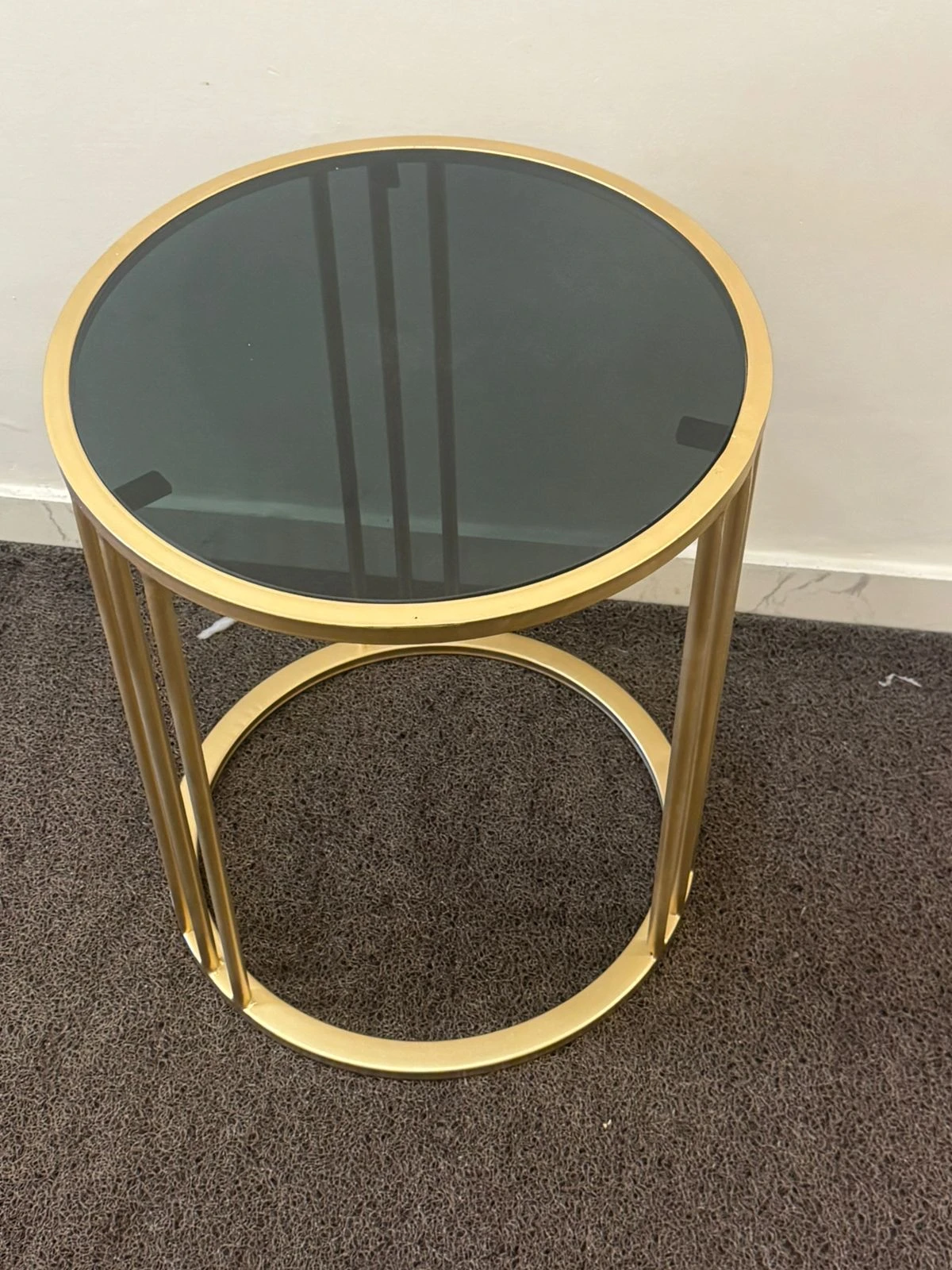 Gold & Smoke Glass Modern Side Table - Luxury Round Accent Furniture - Gold side table