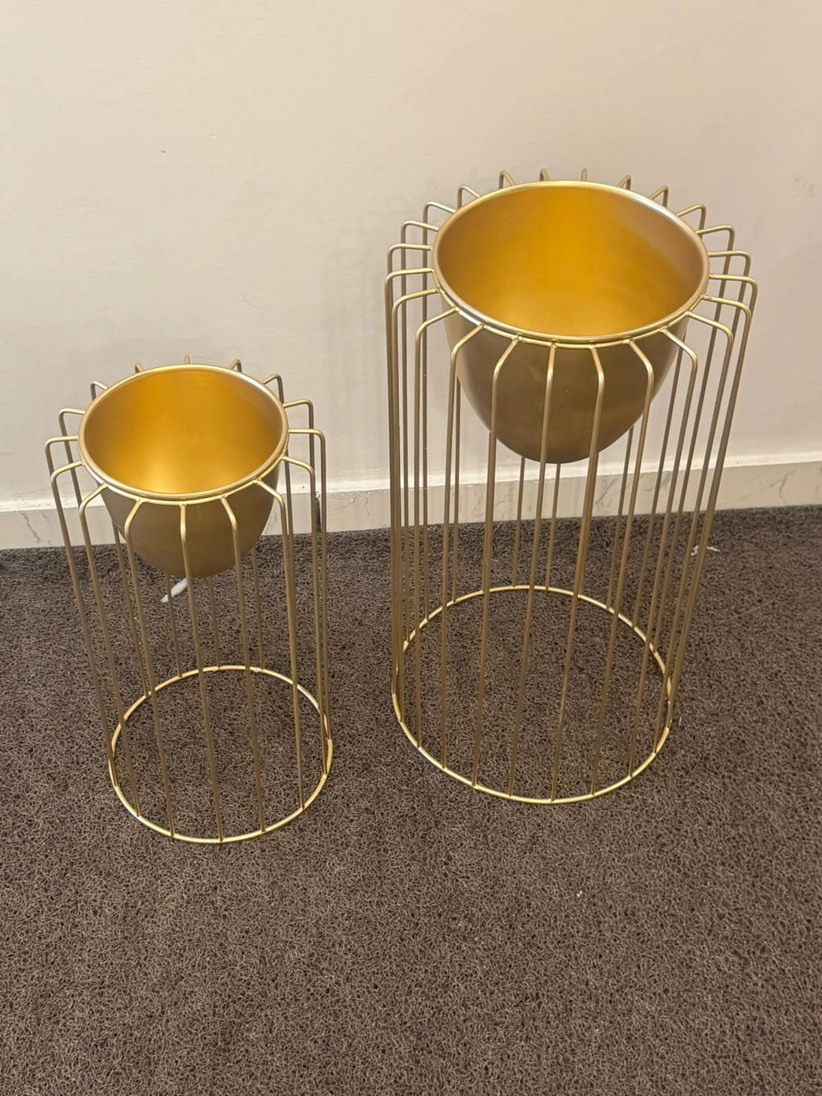 Golden Sunburst Wire Plant Stands - Set of 2 Modern Metallic Decorative Planters