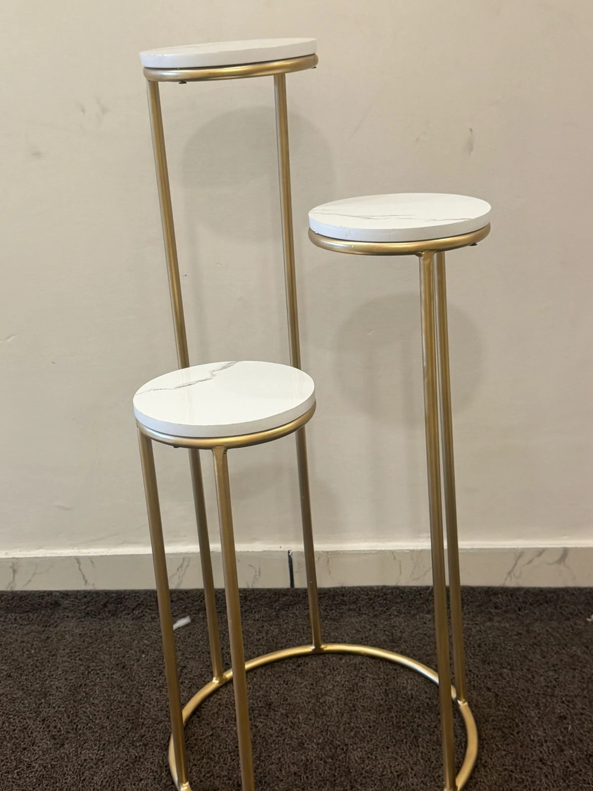 Gold Marble Tiered Plant Stand | Modern Decorative Display Pedestal - Gold marble plant stand