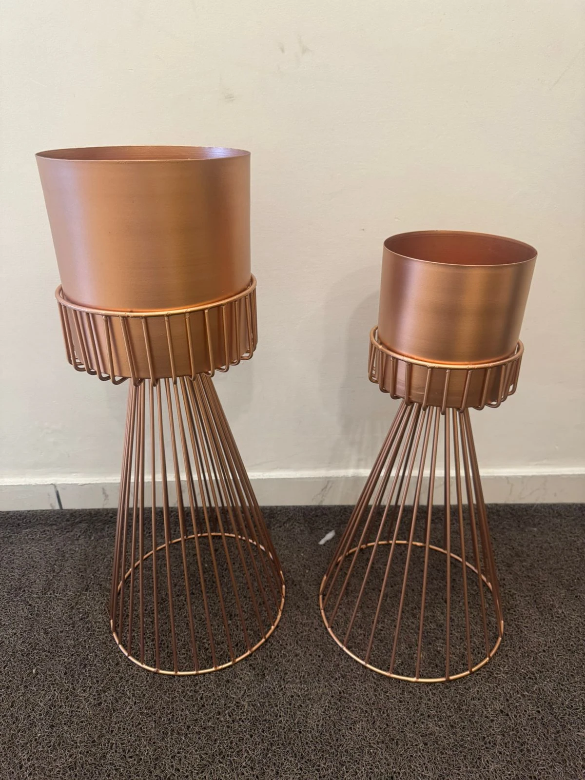 Copper Wire Mesh Candle Holders - Set of 2 Modern Minimalist Metallic Stands