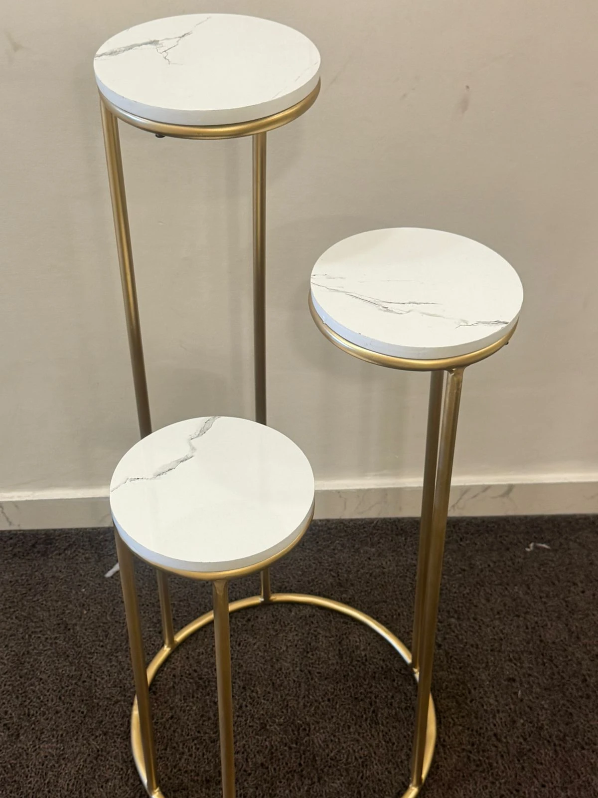 Marble Top Gold Accent Plant Stand - 3-Tier Decorative Display Pedestal - Marble gold plant stand