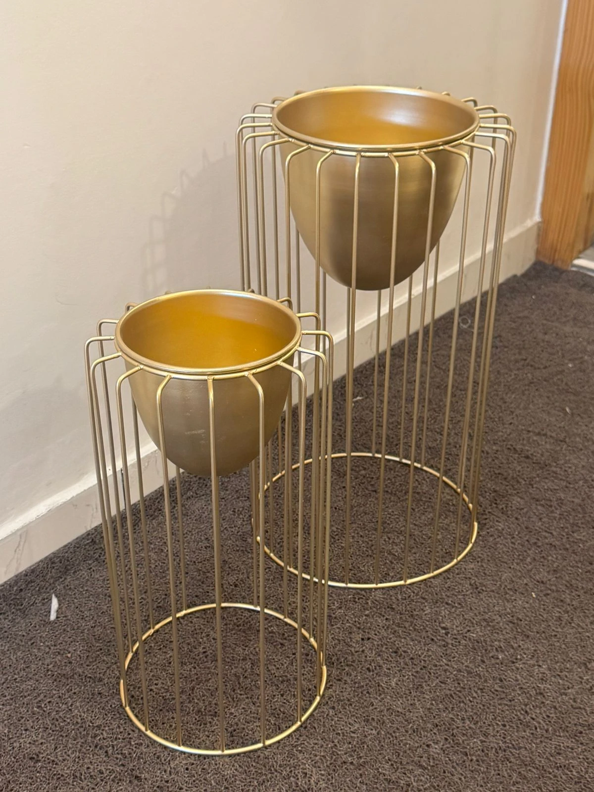 Gold Wire Cage Planter Stands - Modern Minimalist Indoor Plant Holders (Set of 2) - Gold wire planter stands