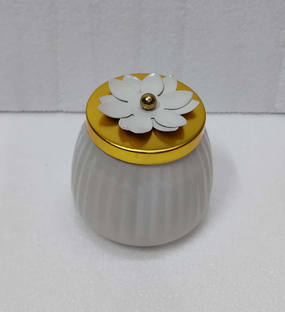Elegant Floral Ceramic Storage Jar with Gold Accent