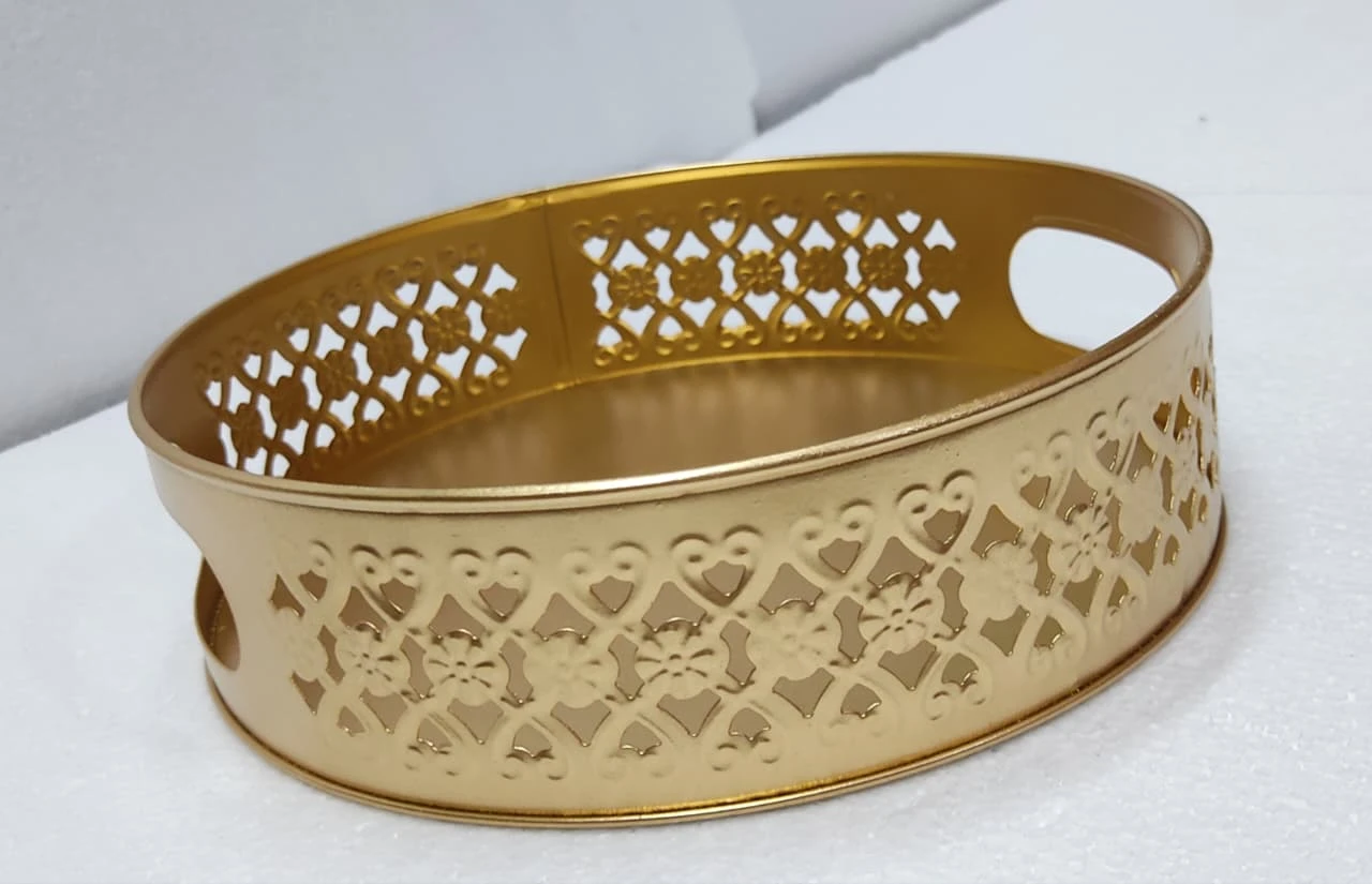 Elegant Gold Filigree Decorative Serving Tray - Intricate Cutout Design - Gold filigree tray