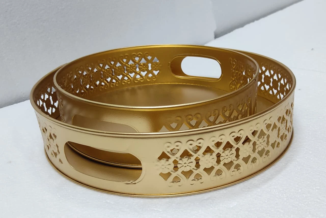 Elegant Gold Filigree Decorative Serving Tray with Cutout Handles - Gold filigree serving tray