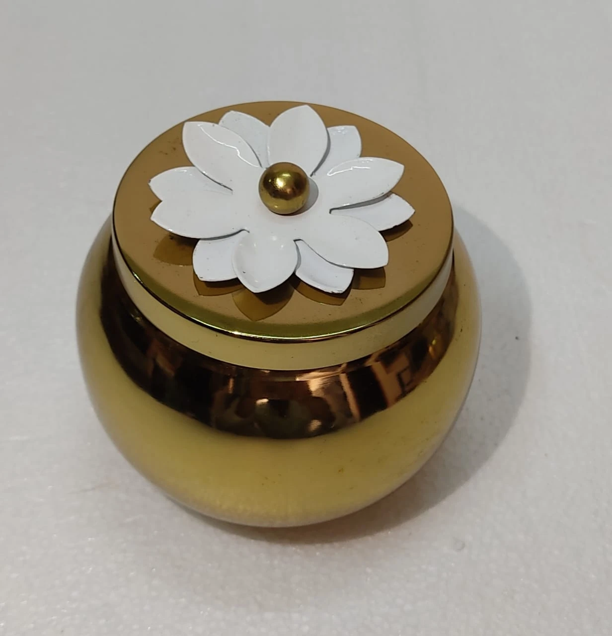 Luxe Gold Floral Decorative Jar with White Ceramic Flower Lid - Gold decorative jar