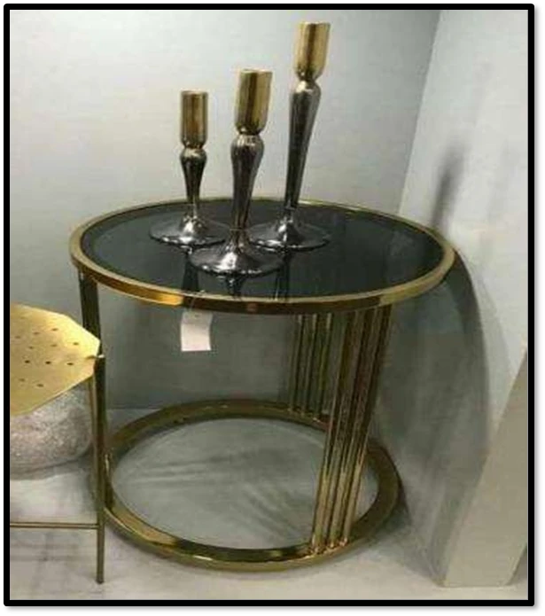 Luxe Gold Metal Side Table with Black Glass Top