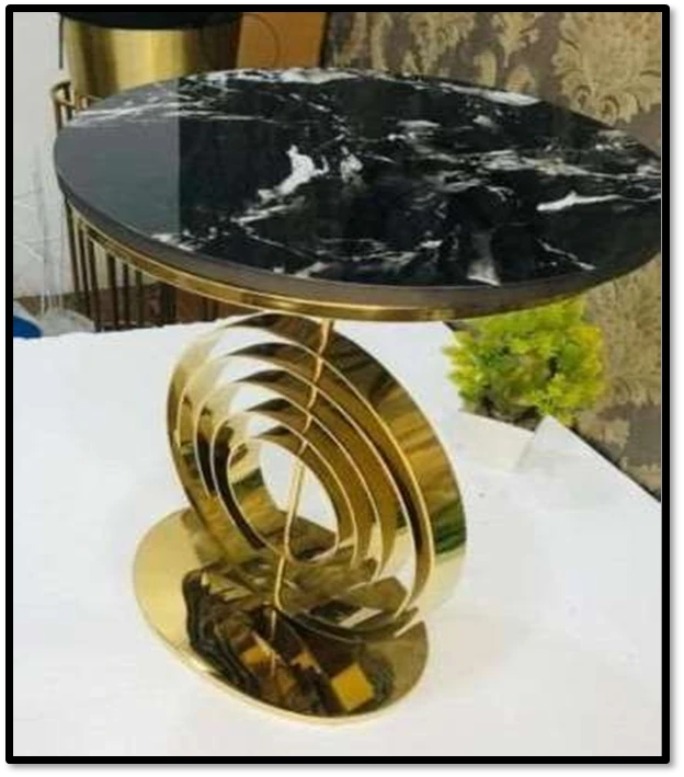 Black Marble & Gold Abstract Side Table