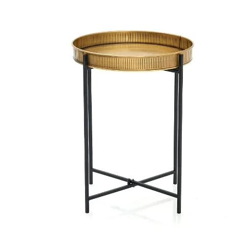 Gold Metallic Round Side Table with Black Metal Frame - Gold metallic side table