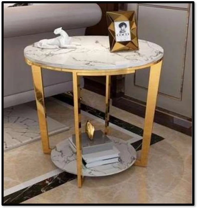 Two-Tier Marble & Gold Round End Table