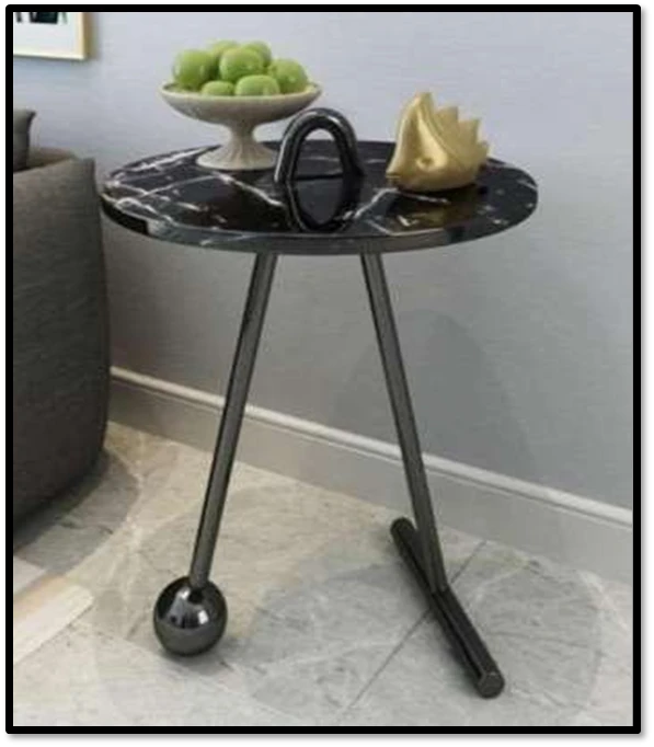 Modern Black Marble & Tripod Accent Table