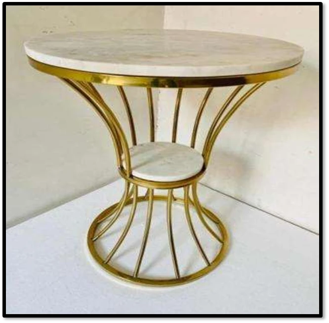 Elegant Gold Metal & Marble Round Side Table – Artistic Designer Accent Table