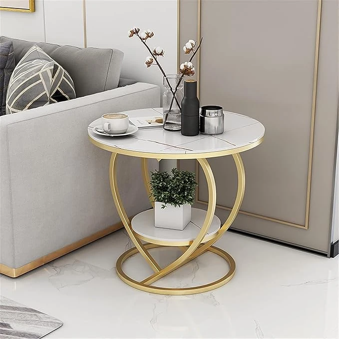 Luxury Gold-Framed Marble Side Table - Modern Accent Furniture