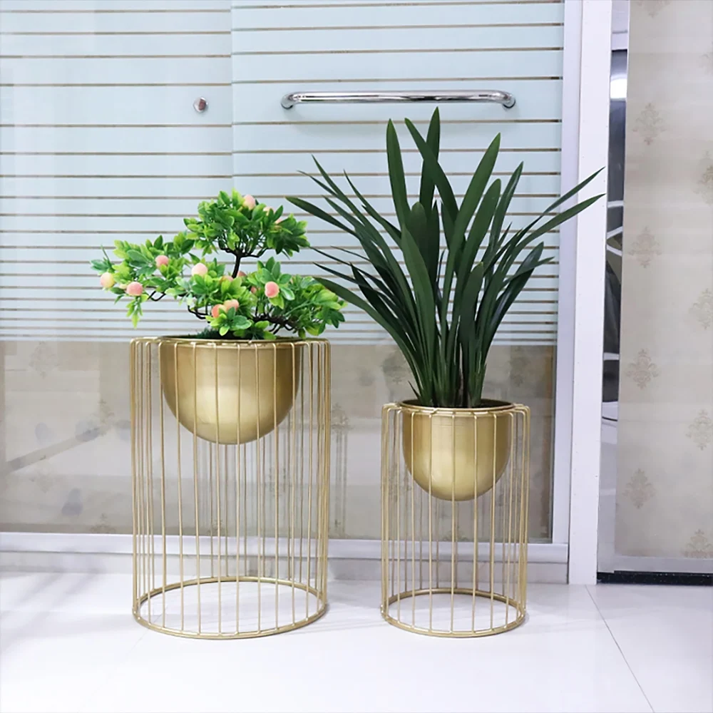 Luxury Gold Iron Planter Stand Set – Modern Indoor Decorative Flower Pots (Set of 2) - Image 2