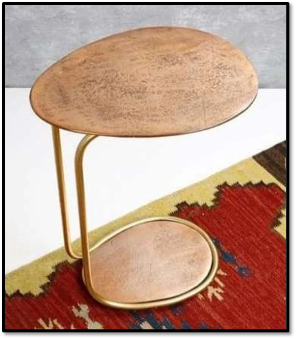Modern Brass Metal Side Table – Oval Top Accent Table for Living Room