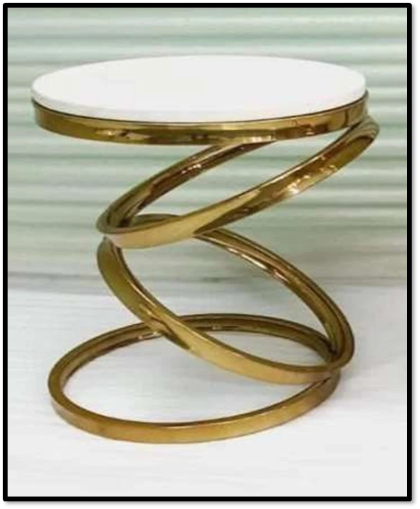 Luxury Spiral Gold Metal Side Table with White Marble Top