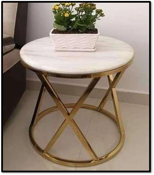 Round Gold Metal Side Table with White Marble Top