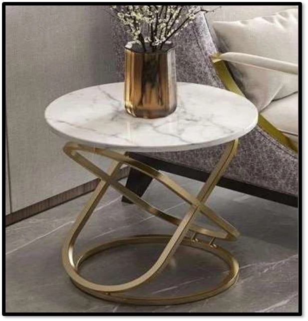 Luxury Round Marble Top Side Table with Gold Metal Base