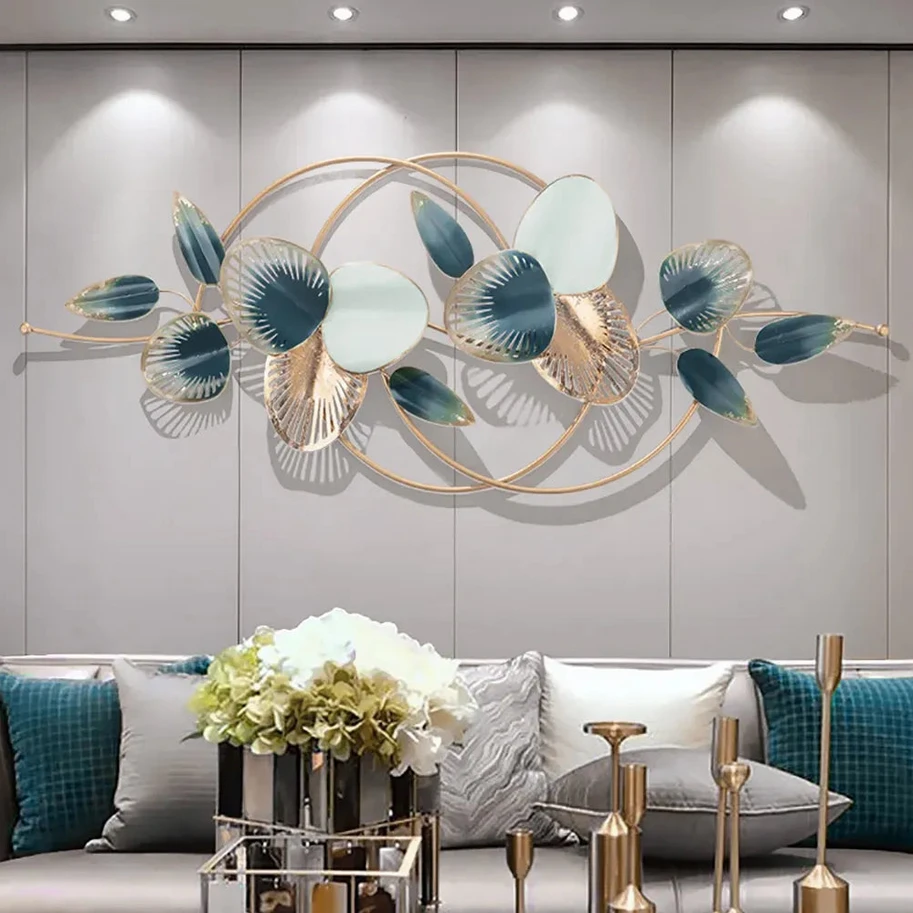Modern Luxury Blue and Gold Floral Metal Wall Art Decor
