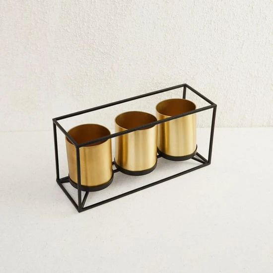 Elegant Gold Iron Planter Set with Stand – 3 Pots for Indoor Plants - Image 4
