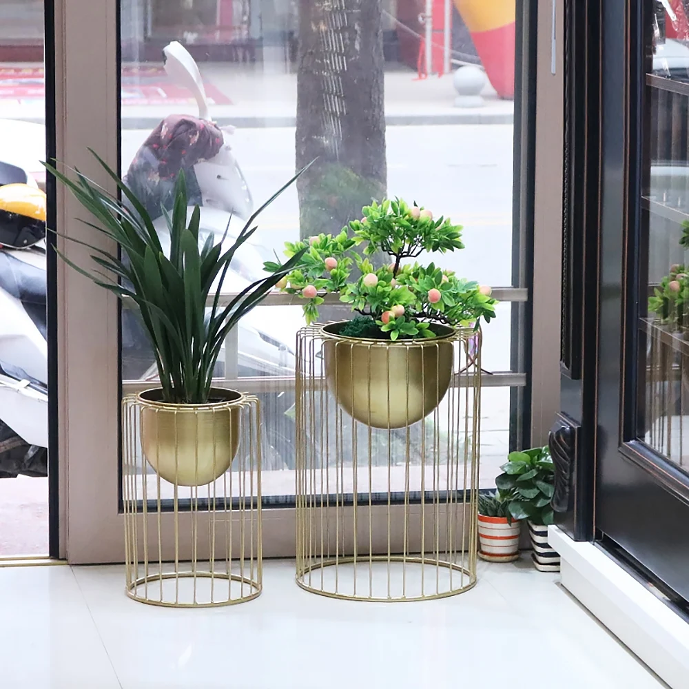 Luxury Gold Iron Planter Stand Set – Modern Indoor Decorative Flower Pots (Set of 2) - Image 3