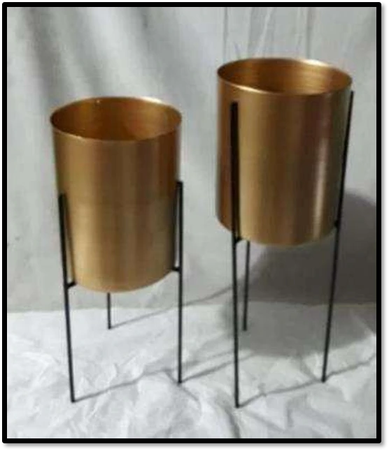 Set of 2 Gold Iron Planters with Black Stands – Modern Indoor Flower Pots