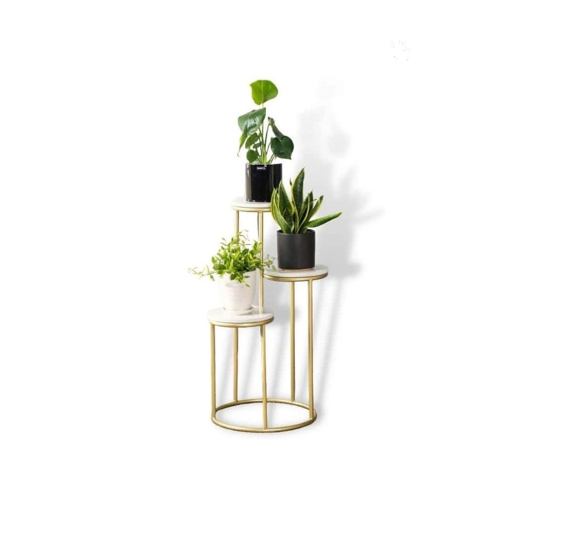 Modern 3-Tier Gold Iron Plant Stand with Marble Top | Indoor Flower Pot Display Rack - Image 3